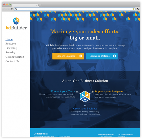 Homepage of bdBuilder's website.