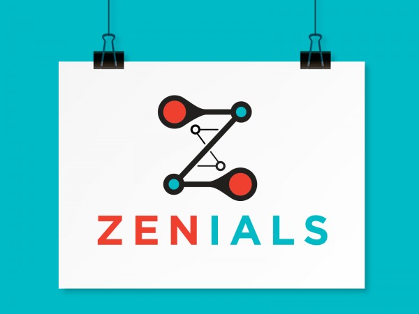 Zenials logo on a hanging white piece of paper.