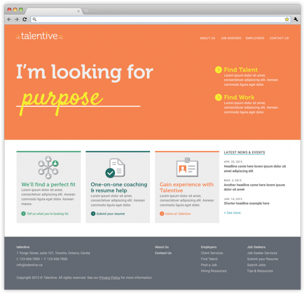 The homepage on Talentive's website, with an orange hero background.
